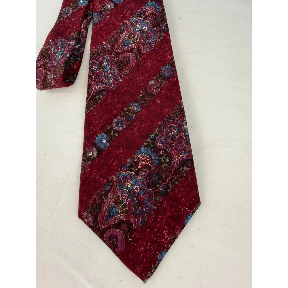 Le Bil's Mens Silk‎ Tie Burgundy Paisley Floral Striped Made in USA Necktie